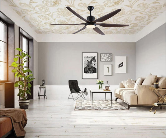 Riviera 66" Smart Ceiling Fan (Black + Dark Wood, 6 Blades) – Tuya WiFi BLDC Motor LED Dual Light Ceiling Fan