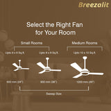 Breezalit Breeza 3 Blades 36″ Ceiling Fan - Metallic Gold (BZ-114)