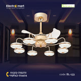 Chandelier Ceiling Fan – Breeze Lux 3 Blade 22" with LED Light & Remote (BL-133, Gold Body & Frosted Blades)