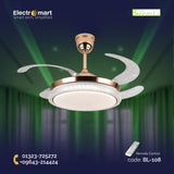 Chandelier Ceiling Fan – Breeze Lux 4 Blade 48" with Acrylic Lampshade & Remote (BL-108, S-Gold, Transparent Blades)