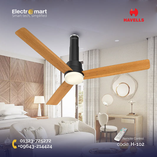 Havells Elio Prime UL - 1200mm 100% Copper BLDC RF Remote four mode Ceiling Fan (Pine Wood Matte Black)