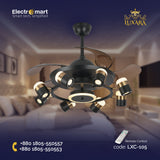 Luxara Chandelier Ceiling Fan (LXC-105) – Black & Gold with Coffee Blades