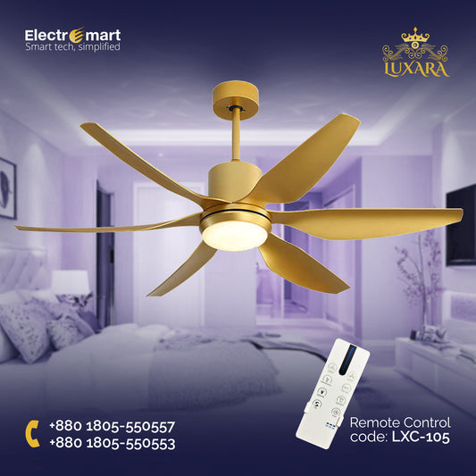 Luxara Cyclone 66" – Luxury 6-Blades Smart Ceiling Fan with Integrated LED & High-Performance Motor (Polished Gold Edition) LXC-105