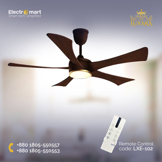 Luxara Elixir 52" – Ultra-Modern 5-Blades BLDC Ceiling Fan with 3CCT Smart LED & Remote Control (Dark Wood) LXE-102