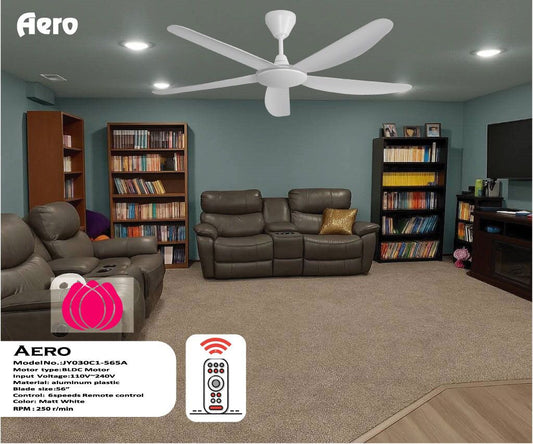 Aero UL 56" Smart Ceiling Fan (Matt White, 5 Blades) – BLDC Motor with Remote Control – Luxury Energy Efficient Ceiling Fan