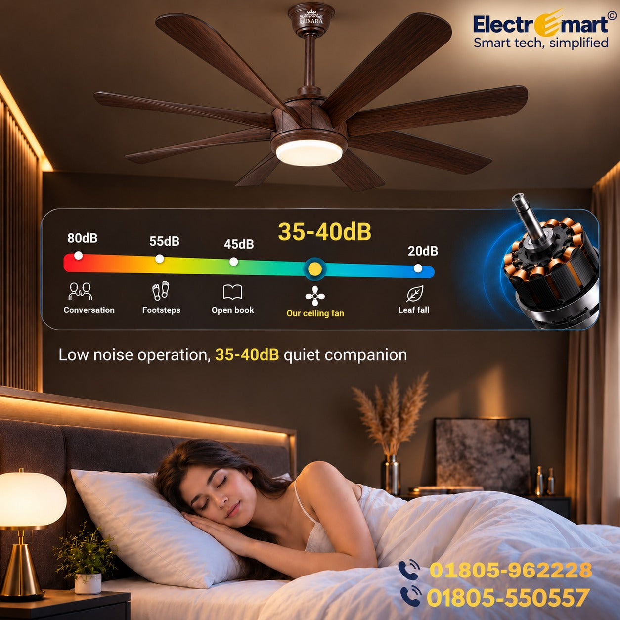 Low noise operation 35-40dB silent BLDC ceiling fan Bangladesh