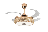 Chandelier Ceiling Fan – Breeze Lux 4 Blade 48" with Crystal Lampshade & Remote (BL-106, S-Gold, Transparent Blades, 96W LED)