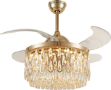 Chandelier Ceiling Fan – Breeze Lux 4 Blade 48" with LED Light & Remote (BL-145, S-Gold, Transparent Blades, Crystal Lampshade)