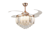 Chandelier Ceiling Fan – Breeze Lux 4 Blade 48" with Crystal Lampshade & Remote (BL-147, Gold, Transparent Blades)