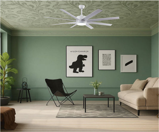 Cool Breeze UL 66" Smart Ceiling Fan (White, 8 Blades) – Tuya WiFi BLDC Motor LED Dual Light Ceiling Fan