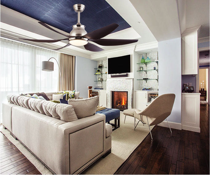 Riviera Curve 54" Smart Ceiling Fan (Sand Nickel + Dark Wood, 6 Blades) – Tuya WiFi BLDC Motor LED Dual Light Ceiling Fan