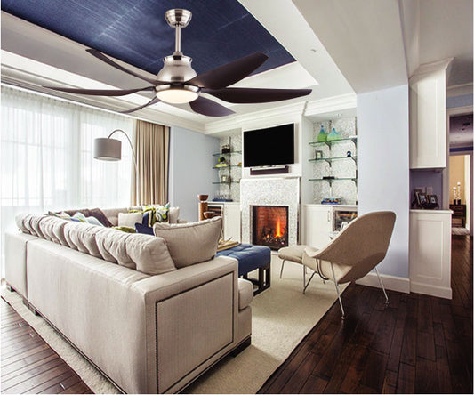 Riviera Curve 54" Smart Ceiling Fan (Sand Nickel + Dark Wood, 6 Blades) – Tuya WiFi BLDC Motor LED Dual Light Ceiling Fan