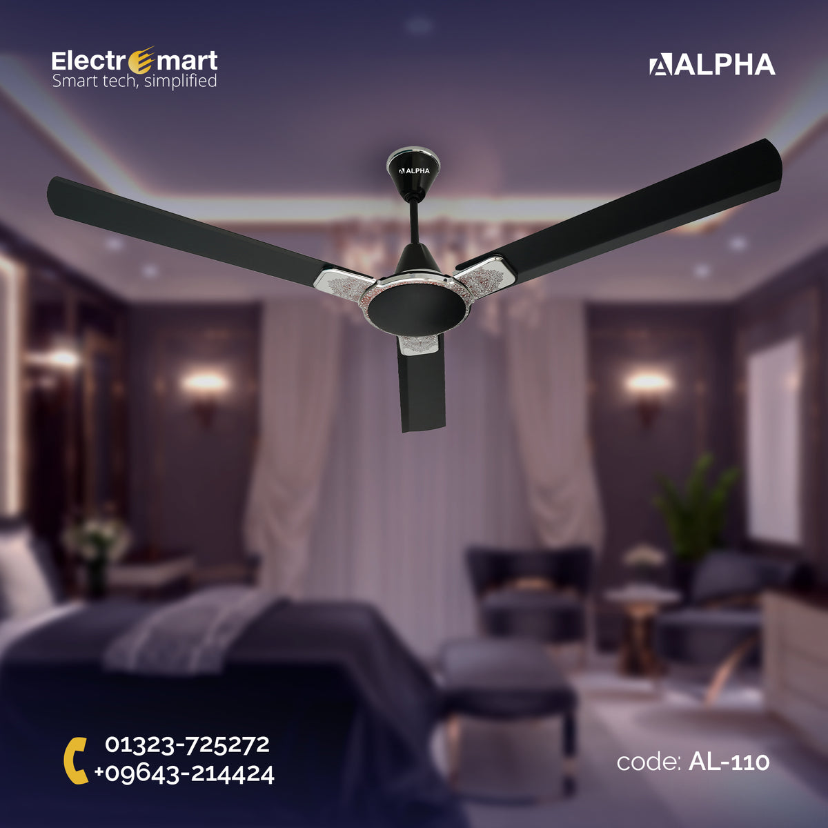ALPHA ENTIZER MATT BLACK 56" 48 WHITE SILVER CEILING FAN ( AL-110 )