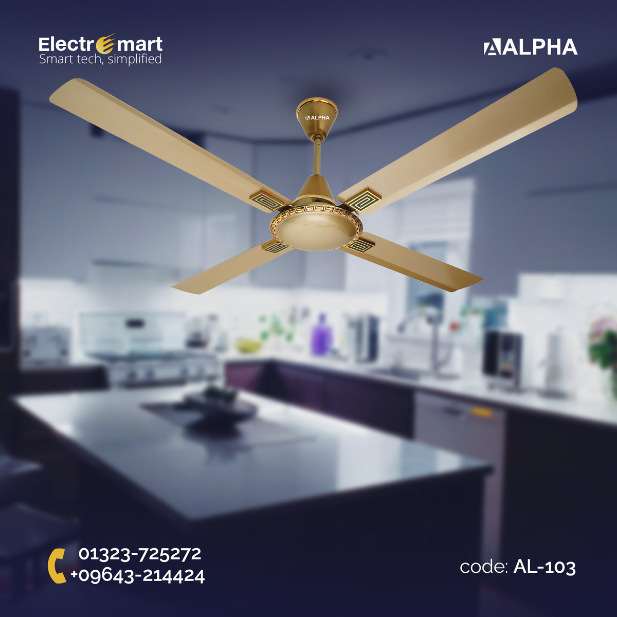 Alpha Cleo 4 Blades Signature Collection Ceiling Fan Hues Gold 56"/48" (AL-103)