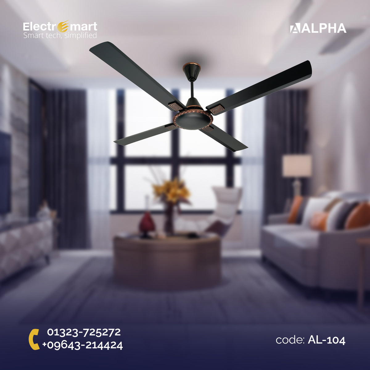Alpha Cleo 4 Blades Signature Collection Ceiling Fan Matt Black 56"/48" (AL-104)