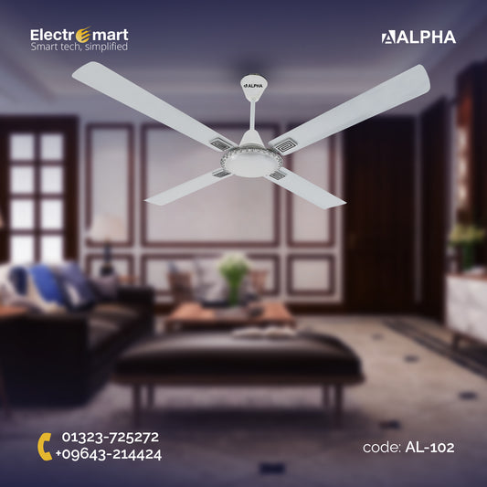 Alpha Cleo 4 Blades Signature Ceiling Fan White Chrome AL-102 – 56/48 inch luxury fan with pure copper motor