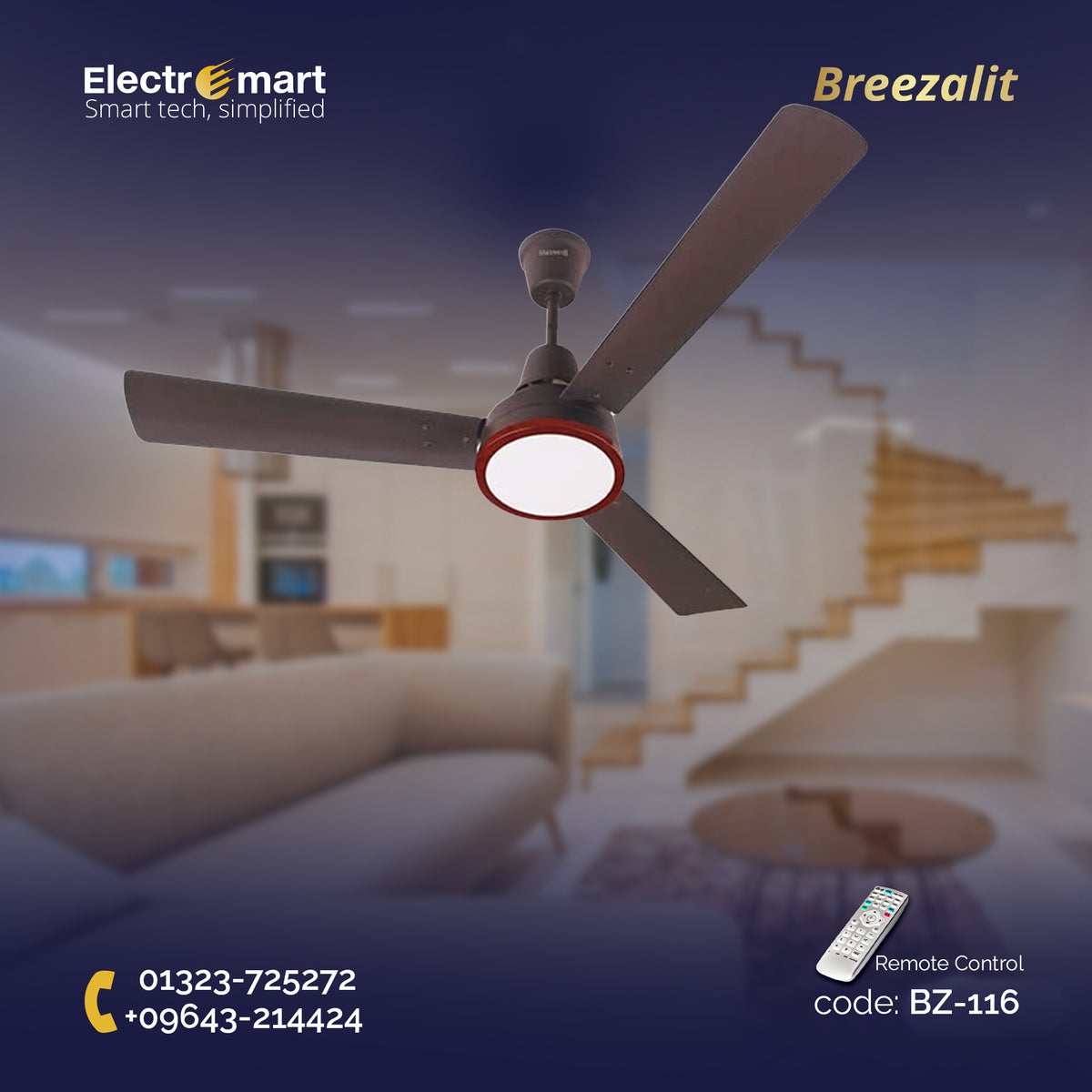 Breezalit Alina 3 Blades 48″ Ceiling Fan - Matt Brown (BZ-116)