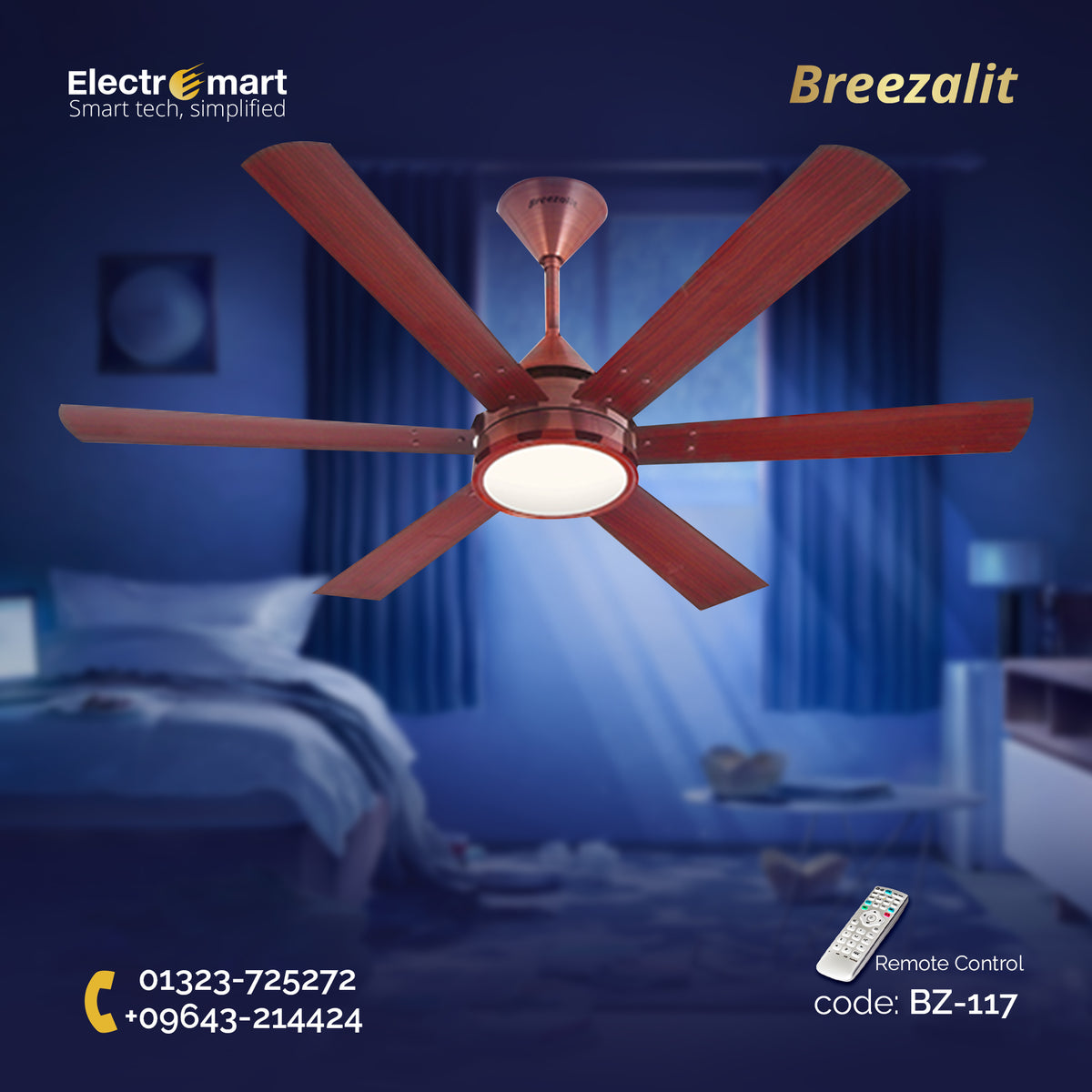 Breezalit Alina 6 Blades 48″ Ceiling Fan - Rosewood (BZ-117)
