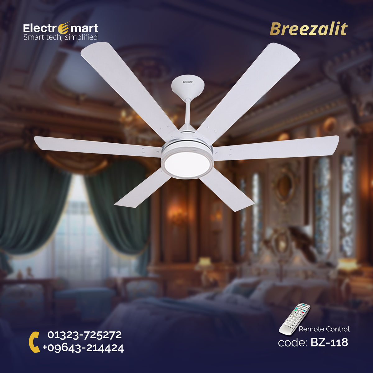 Breezalit Alina 6 Blades 48″ Ceiling Fan - White (BZ-118)