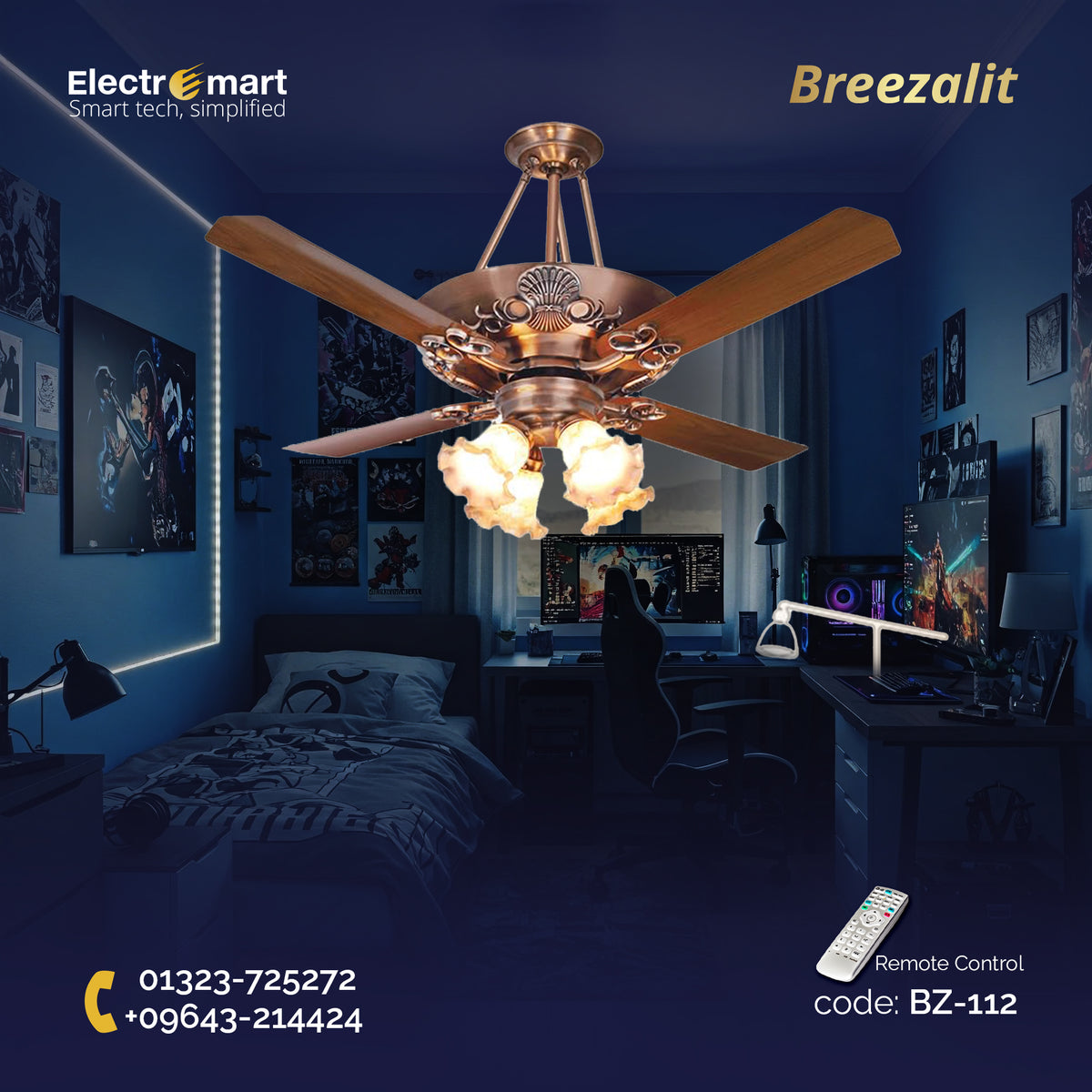 Breezalit Elegance 4 Blades 48″ Underlight Ceiling Fan - Antique Copper (BZ-112)
