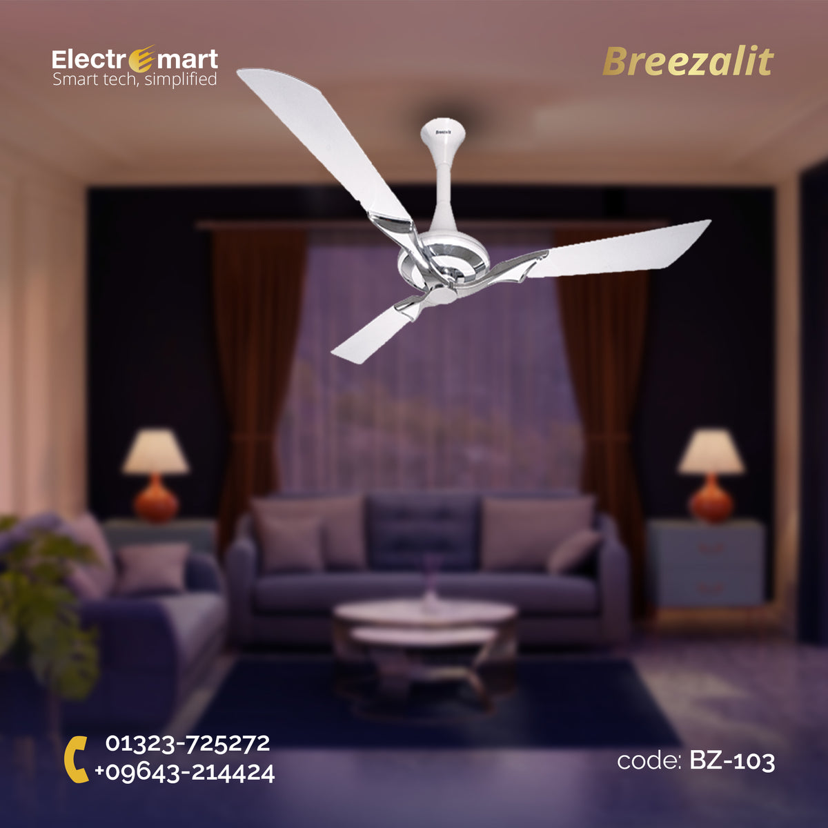Breezalit Stella 3 blade 52″ Ceiling Fans - Pearl White Silver(BZ-103)