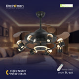 Chandelier Ceiling Fan – Breeze Lux 4 Blade 48" with LED Light & Remote (BL-140, Black & Gold, Coffee Blades)