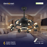 Chandelier Ceiling Fan – Breeze Lux 4 Blade 48" with LED Light & Remote (BL-140, Black & Gold, Coffee Blades)