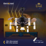 Luxara Chandelier Ceiling Fan (LXC-107) – Black & Gold with Coffee Blades