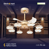 Chandelier Ceiling Fan – Breeze Lux 3 Blade 22" with LED Light & Remote (BL-133, Gold Body & Frosted Blades)