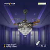 Chandelier Ceiling Fan – Breeze Lux 4 Blade 48" with Crystal Lampshade & Remote (BL-137, Black, Coffee Blades)