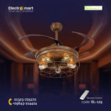 Chandelier Ceiling Fan – Breeze Lux 4 Blade 48" with E27 Light Holders & Remote (BL-129, Weather Wood, Coffee Blades)