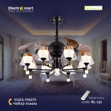 Chandelier Ceiling Fan – Breeze Lux 4 Blade 48" with LED Light & Remote (BL-131, Black & Gold, Coffee Blades)