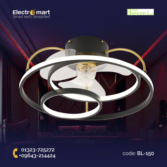 Chandelier Ceiling Fan – Breeze Lux 4 Blade 36" with LED Light & Remote (BL-150, Black & Gold, Transparent Blades, 360° Rotation)