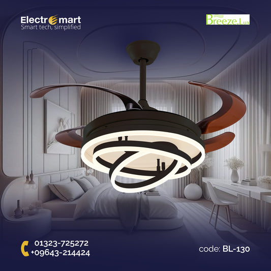 Chandelier Ceiling Fan – Breeze Lux 4 Blade 48" with LED Light & Remote (BL-130, Black & Coffee)