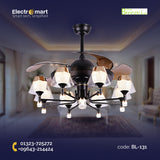 Luxara-Chandelier-Ceiling-Fan-4-Blade-with-Glass-Lampshade-&-Remote-(LXC-111,-Black-&-Gold,-Coffee-Blades)