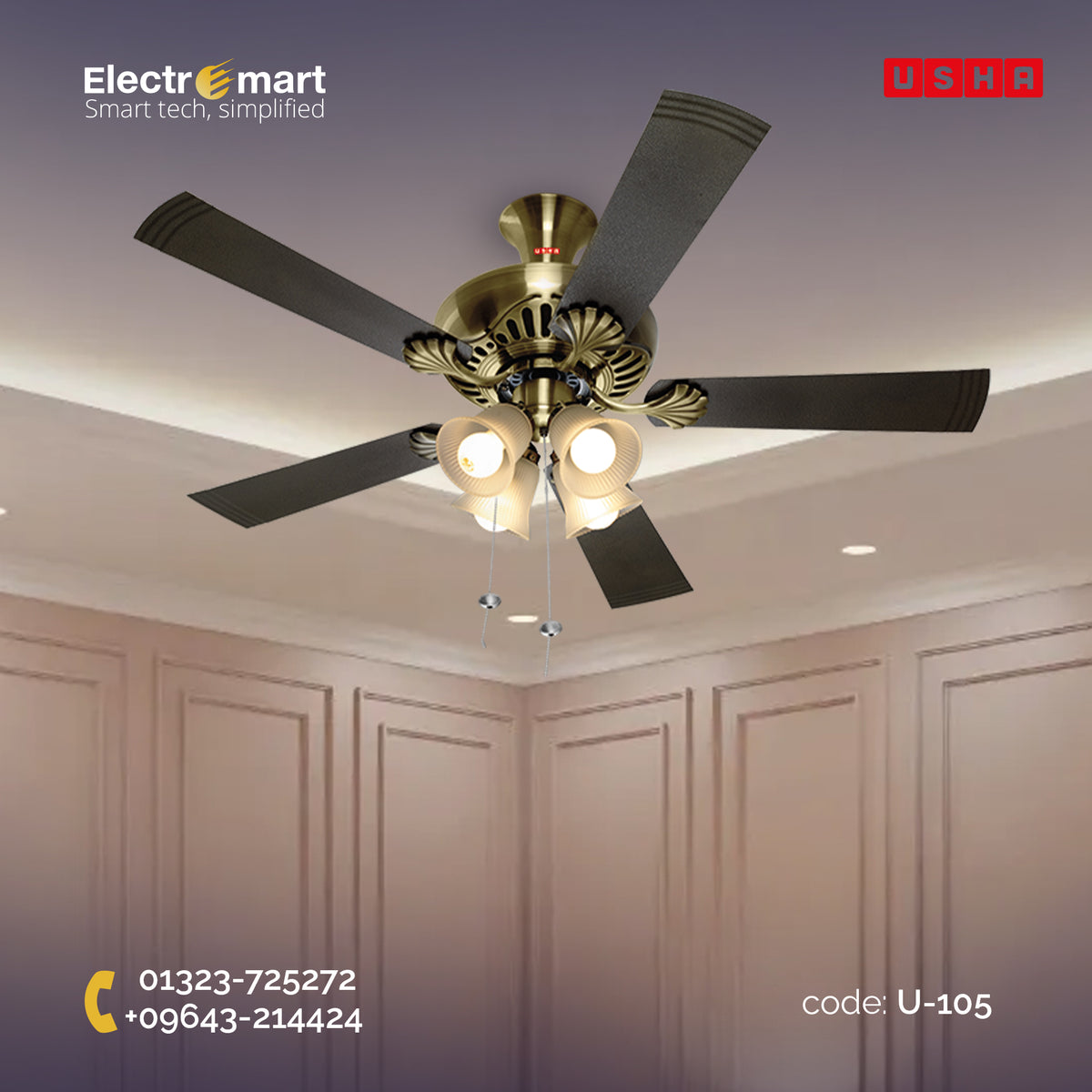 CEILING FANS Fontana Maple Antique Brass