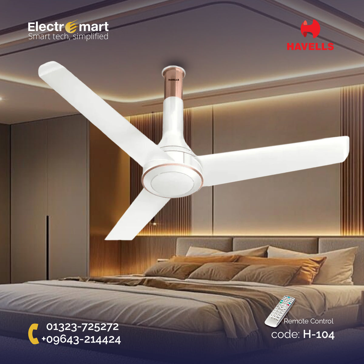 Havells Crista BLDC - 1200mm Dust Resistant coating Remote control Ceiling Fan (Pearl White)