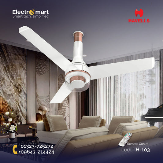 Havells Crista UL - 1200mm Dust Resistant IOT Enable Remote control BLDC Inverter Ceiling Fan (Pearl White)