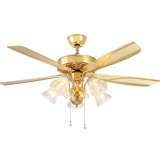 Luxara Grand Majestic 5 Blades 52" Luxury Ceiling Fan with Handcrafted Floral Glass LED Light & BLDC Motor – Polished Gold Finish, LX-GM-101