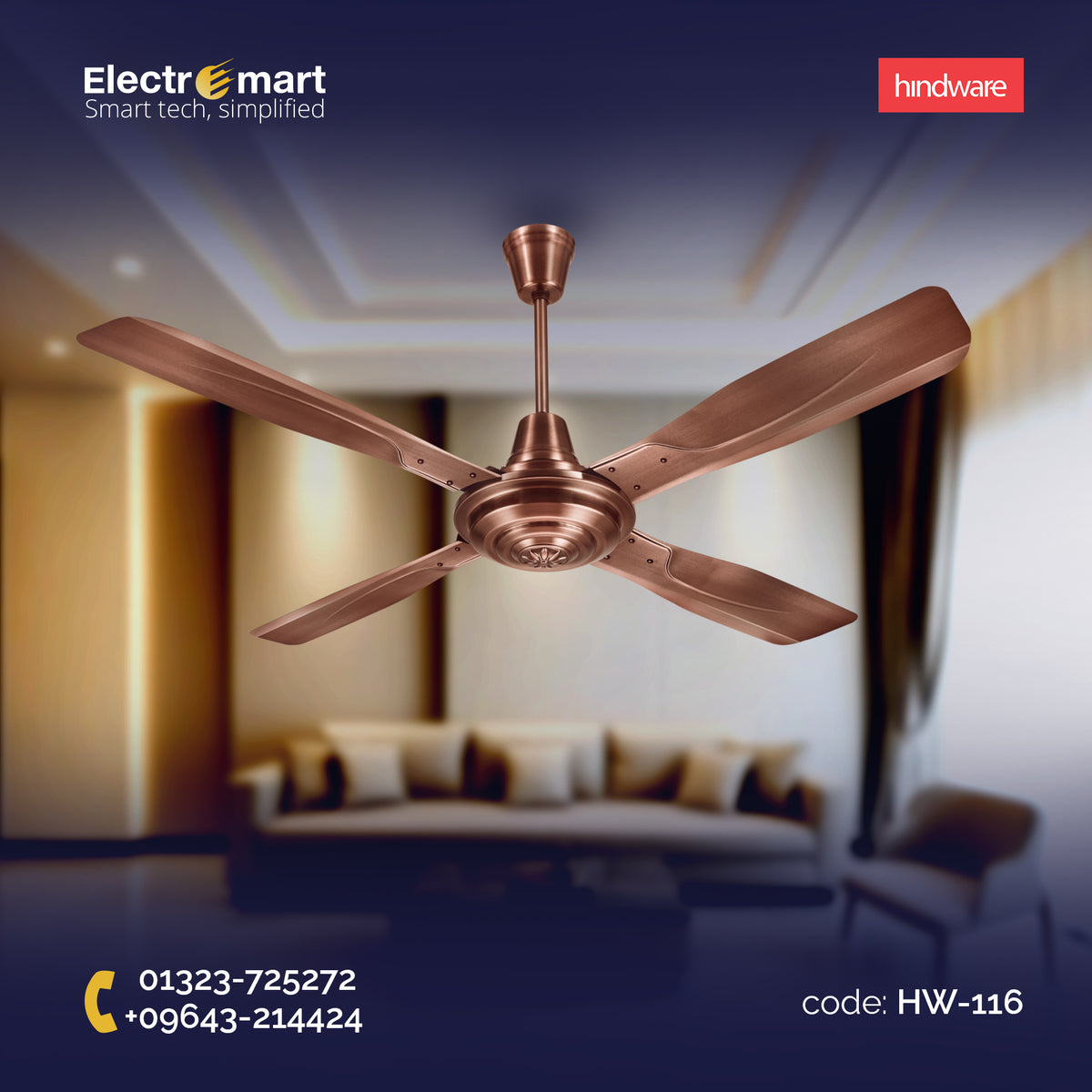 Hindware Alure 52" Luxury Ceiling Fan MT Copper Finish (HW-116)