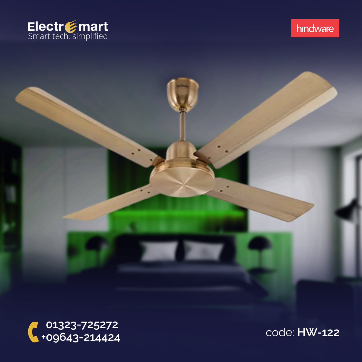 Hindware Delito 48" Luxury Ceiling Fan – Antique Brass Finish (HW-121)