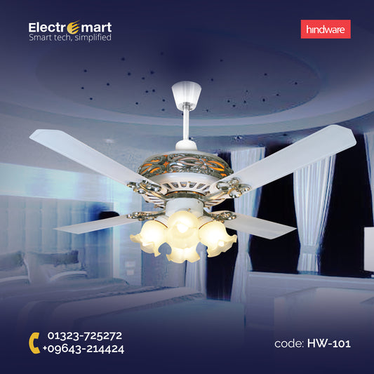 Hindware Desire 48" Ceiling Fan (Glossy White) – Decorative 4 Blade Ceiling Fan with Light (HW-101)