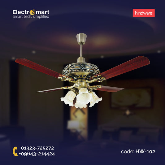 Hindware Desire 48" Ceiling Fan (Antique Brass) – Decorative 4 Blade Ceiling Fan with Light (HW-102)