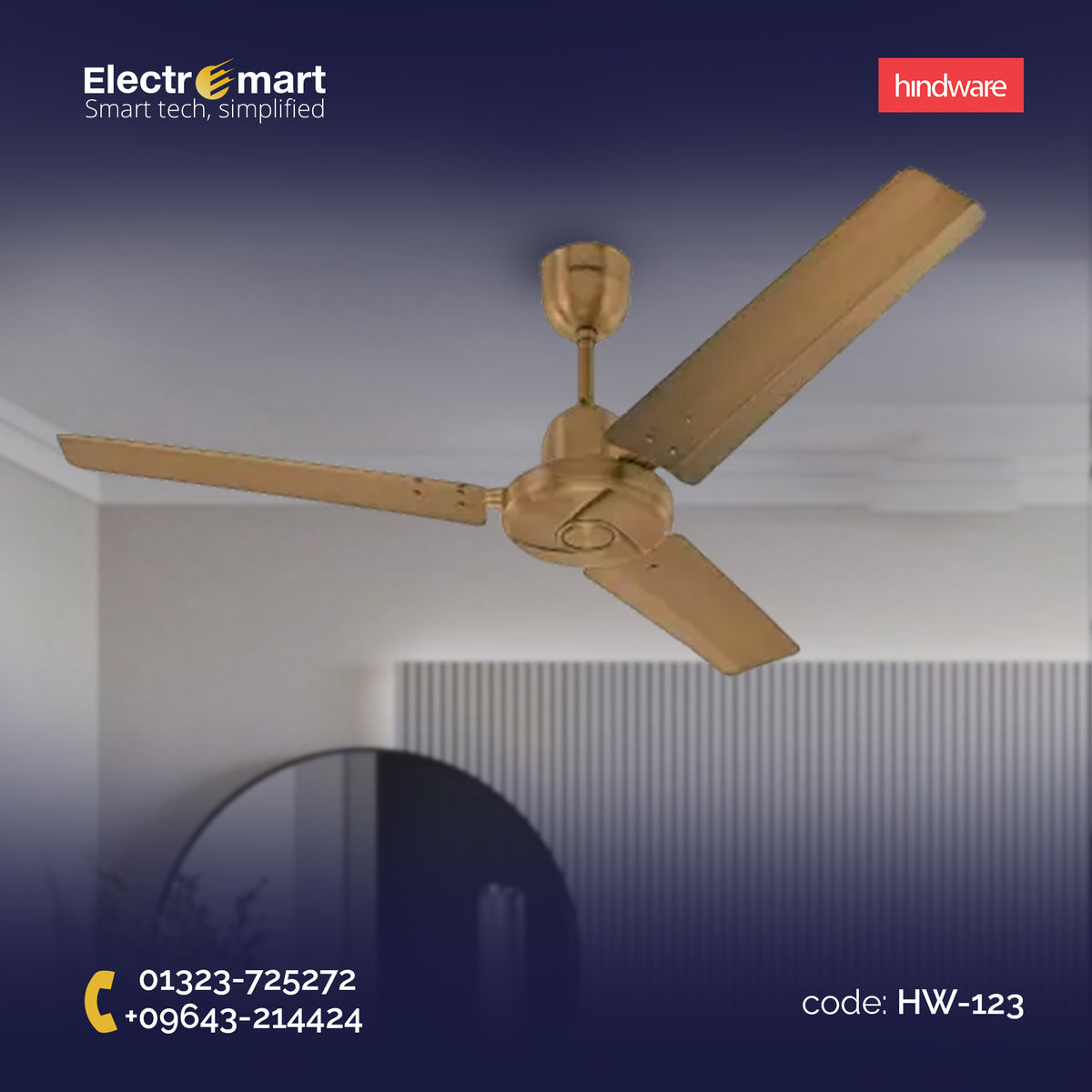 Hindware Juvo 48" Luxury Ceiling Fan – Antique Brass Finish (HW-123)