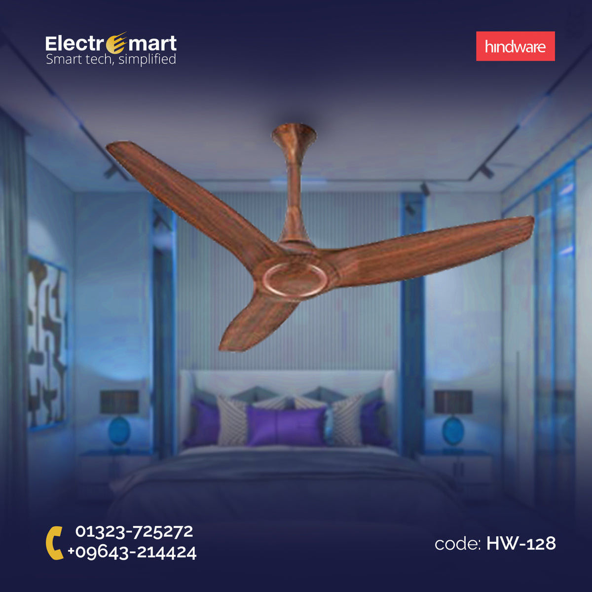 Hindware Magnifique 48" Luxury Ceiling Fan – Walnut Wood Finish (HW-128)