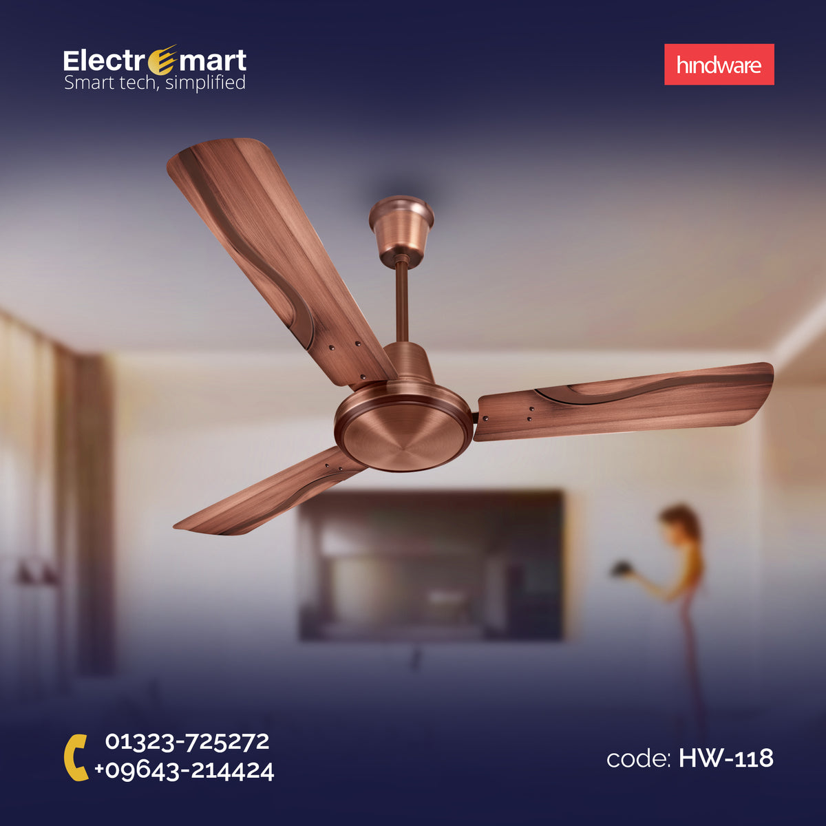 Hindware Shadow 52" Luxury Ceiling Fan Copper Finish (HW-118)