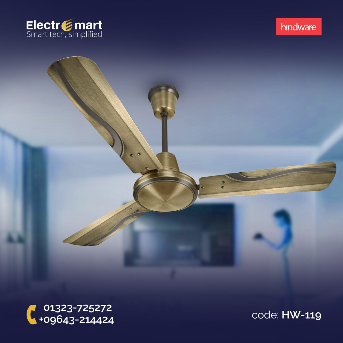 Hindware Shadow 52" Luxury Ceiling Fan Brass Finish (HW-119)