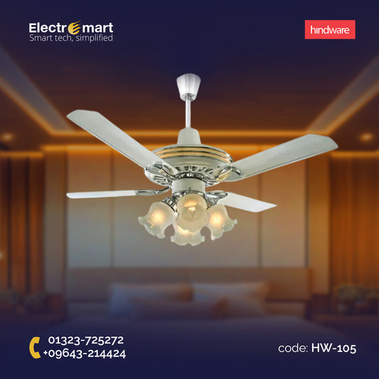 Hindware Venus 48" Decorative Ceiling Fan with Lights – Glossy White Finish (HW-05)