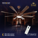 Luxara Grandeur 8 blades 62" Ceiling Fan - Ultra-Silent BLDC Motor, ABS Aero-Blades with Tri-Color LED Under light & Remote Control (Dark Wood), LXGDR-102