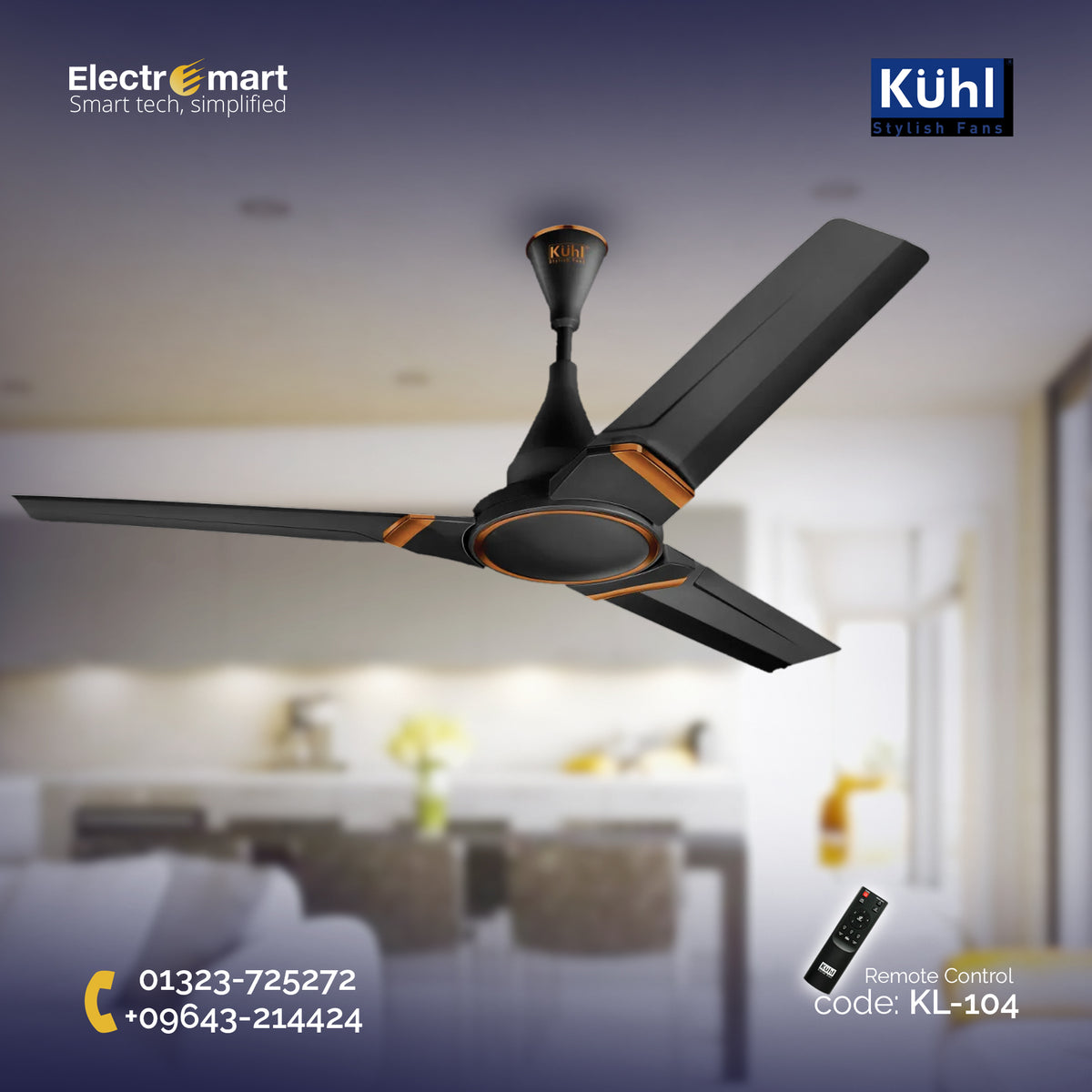 Kuhl Prima A3 3 Blades 48″ Ceiling Fan - Black (KL-104)